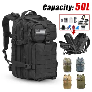 50L Large Capacity Men Army Military Tactical Backpack 3P Softback Outdoor Waterproof Bug Rucksack Hiking Camping Hunting Bags
