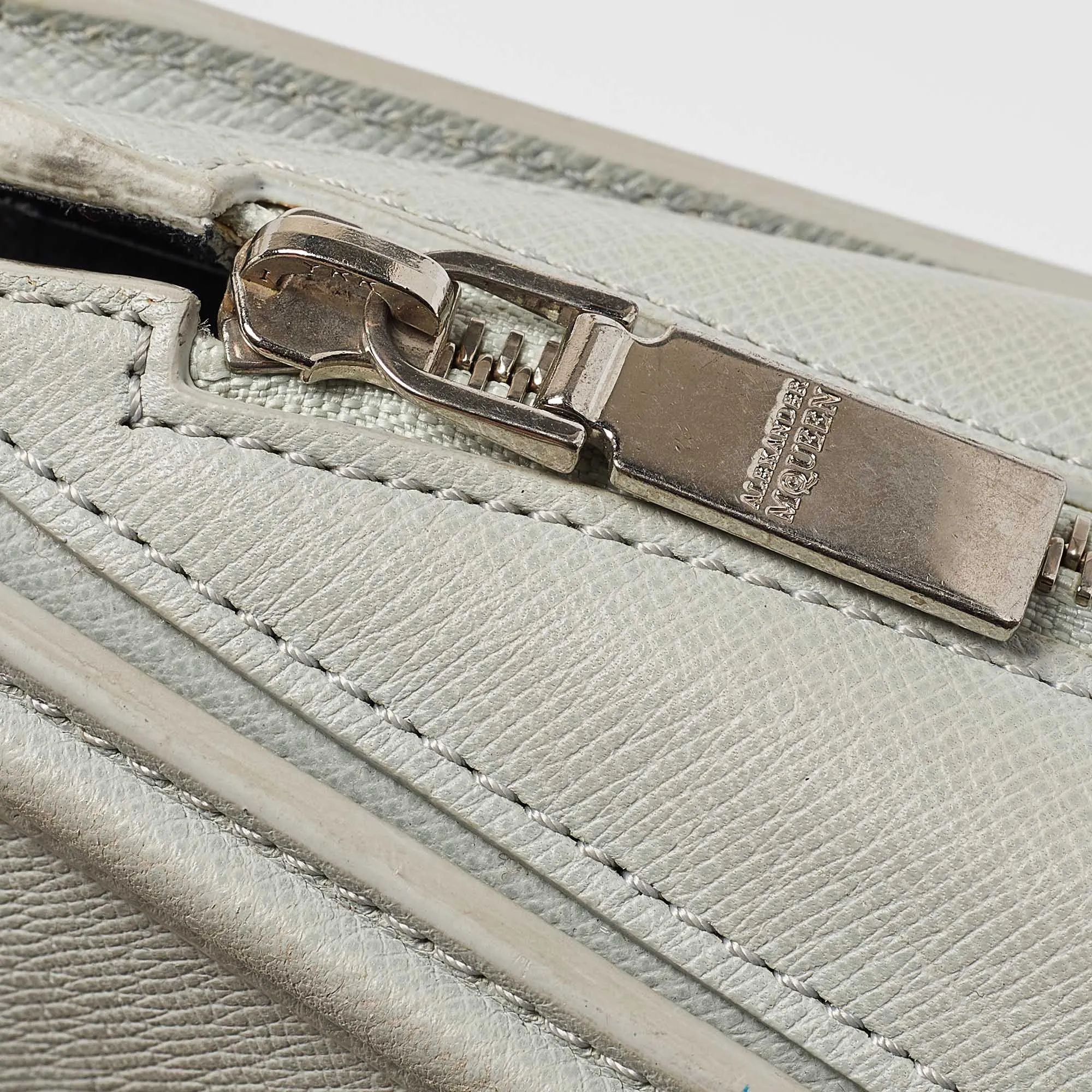 ALEXANDER MCQUEEN Light Blue Leather Mini Heroine Shoulder Bag