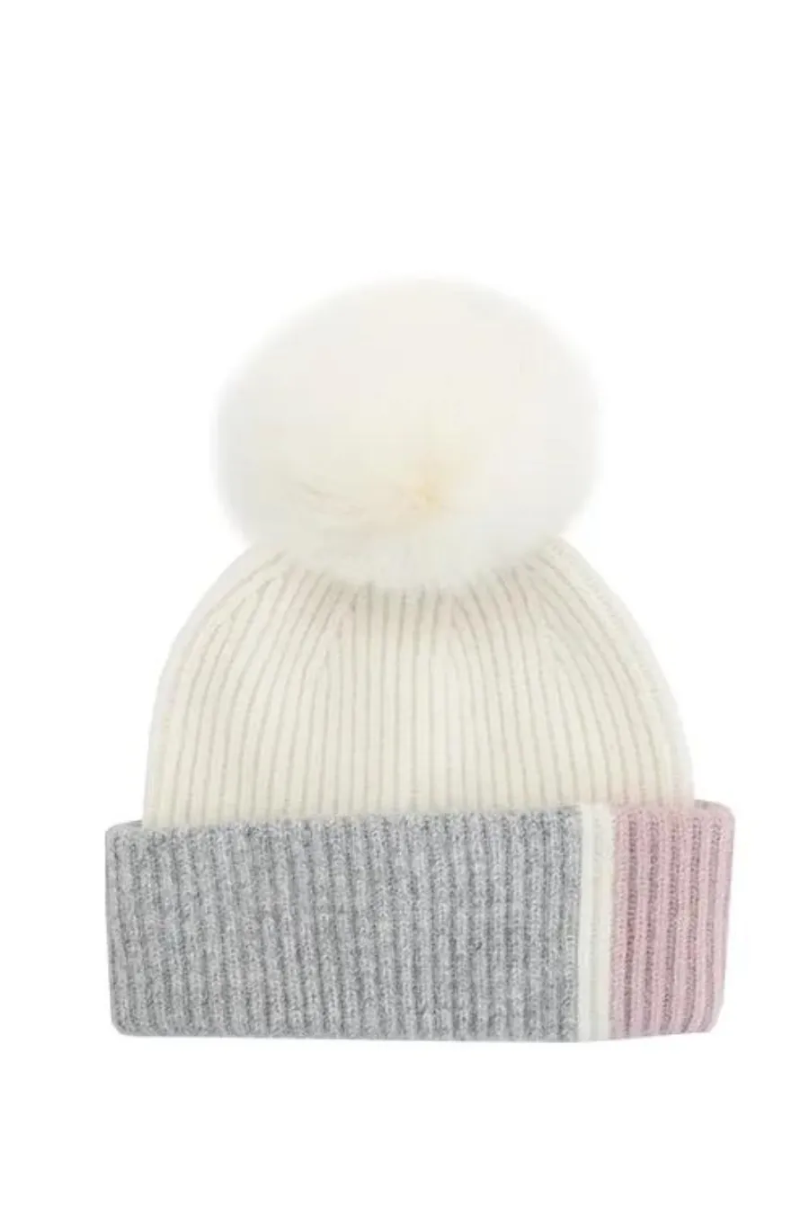 Colour Block 3 Tone Beanie Pink/White