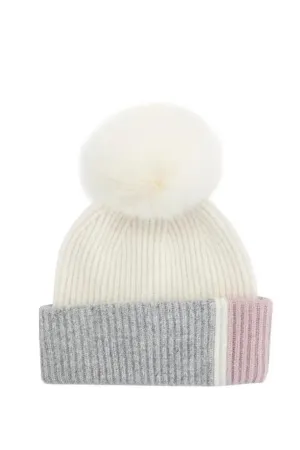 Colour Block 3 Tone Beanie Pink/White