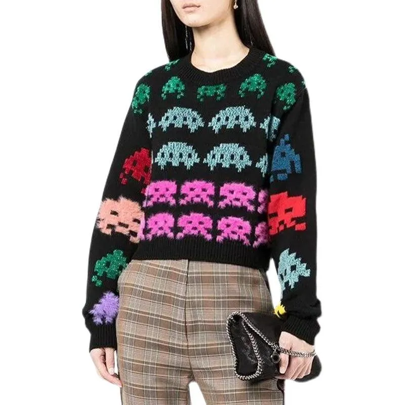 Design Contrast Jacquard Versatile Pullover Sweater