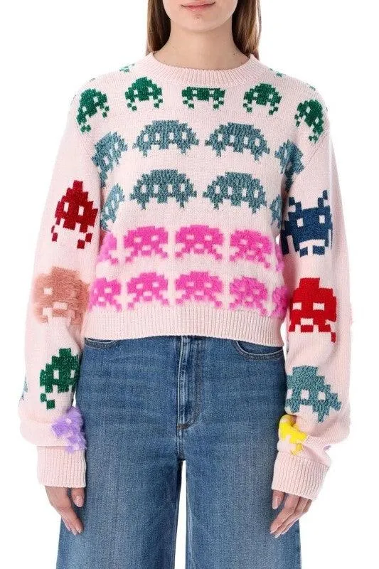 Design Contrast Jacquard Versatile Pullover Sweater
