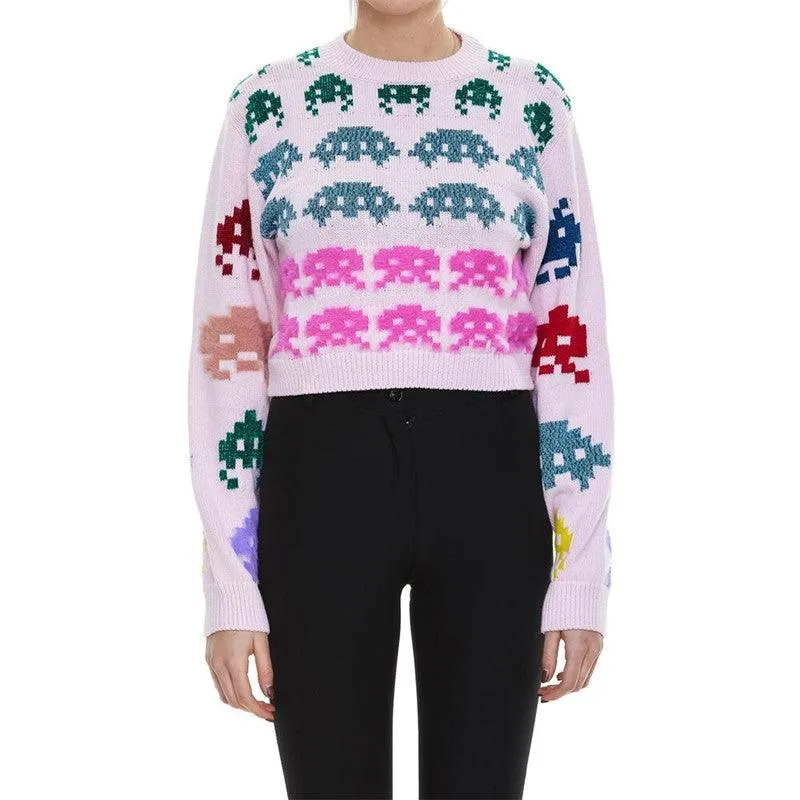 Design Contrast Jacquard Versatile Pullover Sweater