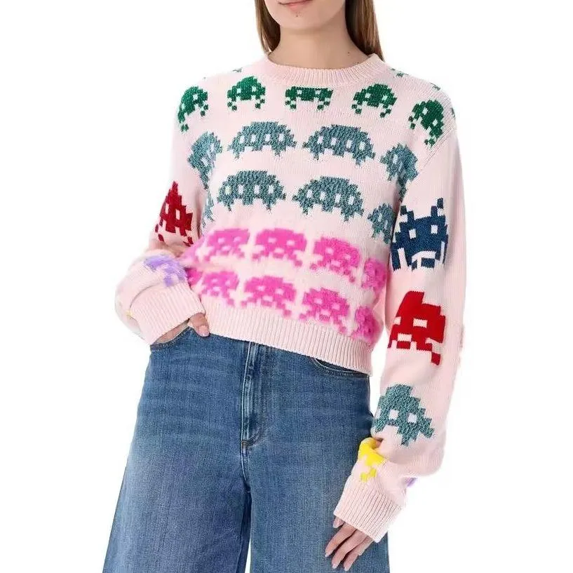 Design Contrast Jacquard Versatile Pullover Sweater