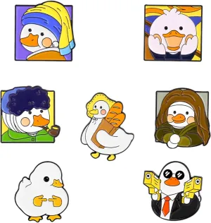 Goose Enamel Lapel Pin Set Cartoon Animal Enamel Pins for Women/Men Cute DIY Duck Enamel Brooch Pins for Jackets Backpacks (7 Pcs)