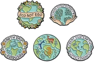 ROFARSO Earth Enamel Lapel Pin Set Cartoon Protect the Environment Pin, Accessory for Backpacks Clothing Bags Hats Shirts (5piccs pin set)
