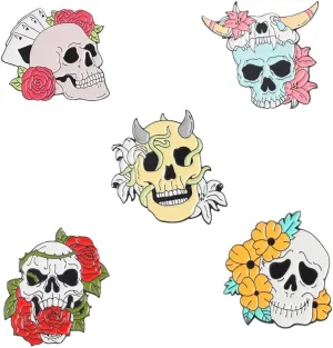ROFARSO Horror Skull Enamel Lapel Pin Set Halloween Pin, Halloween Accessory for Backpacks Clothing Bags Hats Shirts (5piccs pin set)