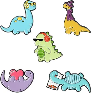 ROFARSO Pajamas Dinosaur Enamel Lapel Pin Set Cartoon Animal Pin, Accessory for Backpacks Clothing Bags Hats Shirts(5piccs pin set)