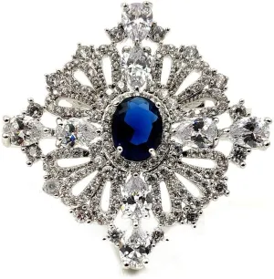 Royal Vintage Loop Ribbon Oval Cut Blue Stone Art Deco Brooch Pin Princess Jewelry