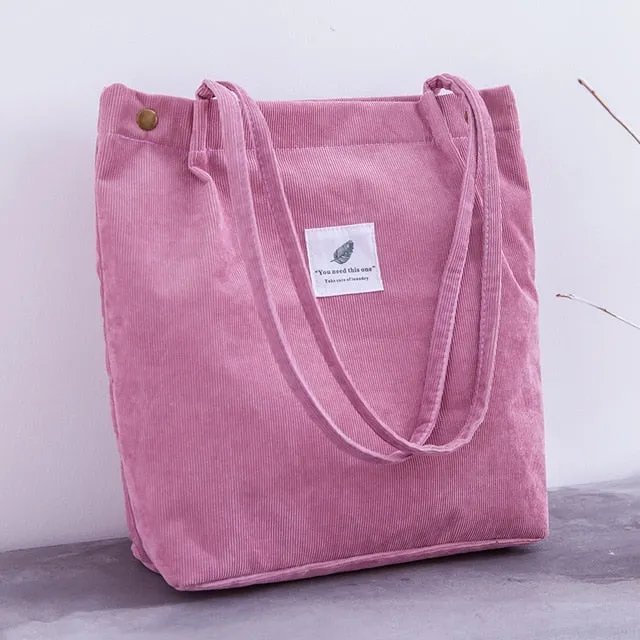 Women Corduroy Shopping Bag Female Canvas Cloth Shoulder Bag Environmental Storage Handbag Reusable Foldable Eco Grocery Totes